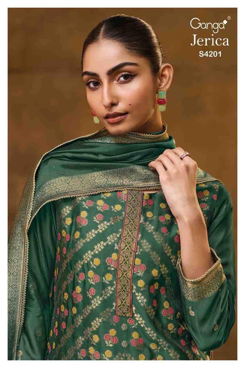 Jerica-4201 By Ganga Fashion 4201-A To 4201-D Series Beautiful Festive Suits Stylish Colorful Fancy Casual Wear & Ethnic Wear Pure Viscose Silk Jacquard Print Dresses At Wholesale Price
