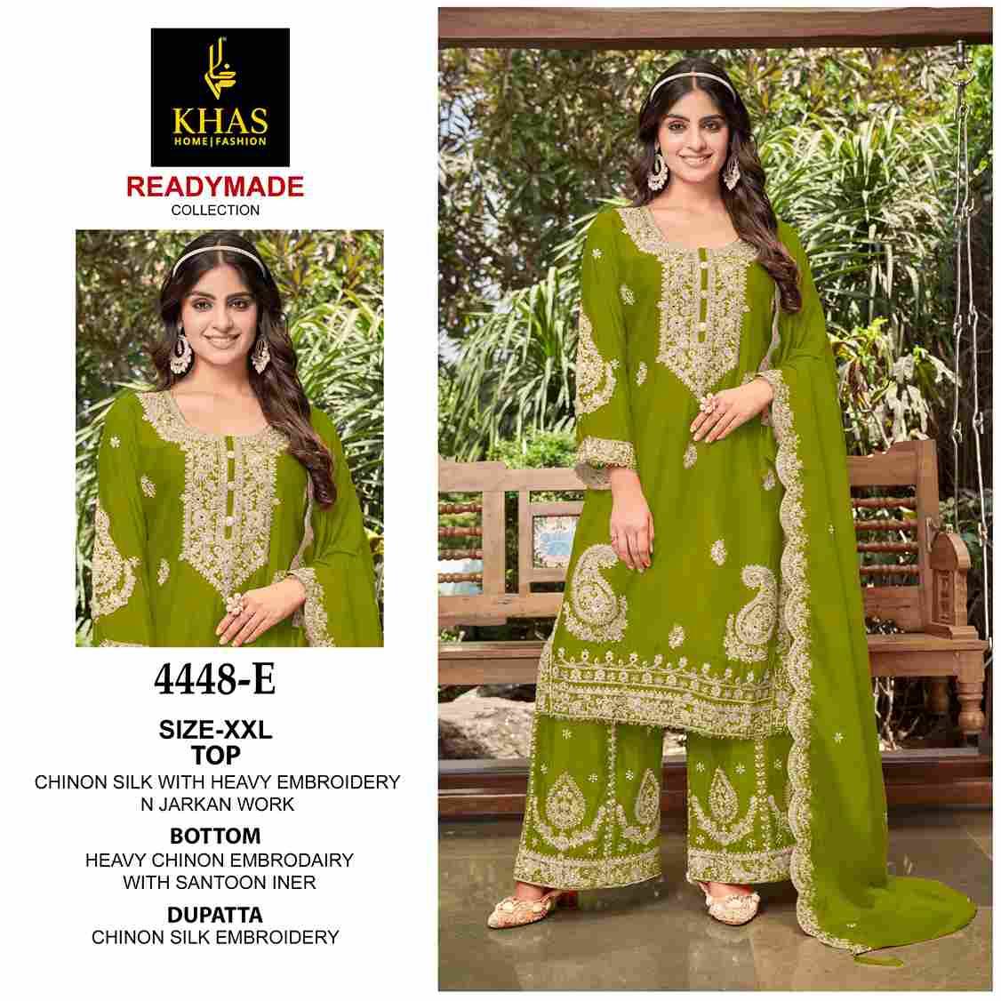 Khas 4448 Colours Vol-2 By Khas 4448-D To 4448-F Series Beautiful Pakistani Suits Colorful Stylish Fancy Casual Wear & Ethnic Wear Chinnon Silk Embroidered Dresses At Wholesale Price
