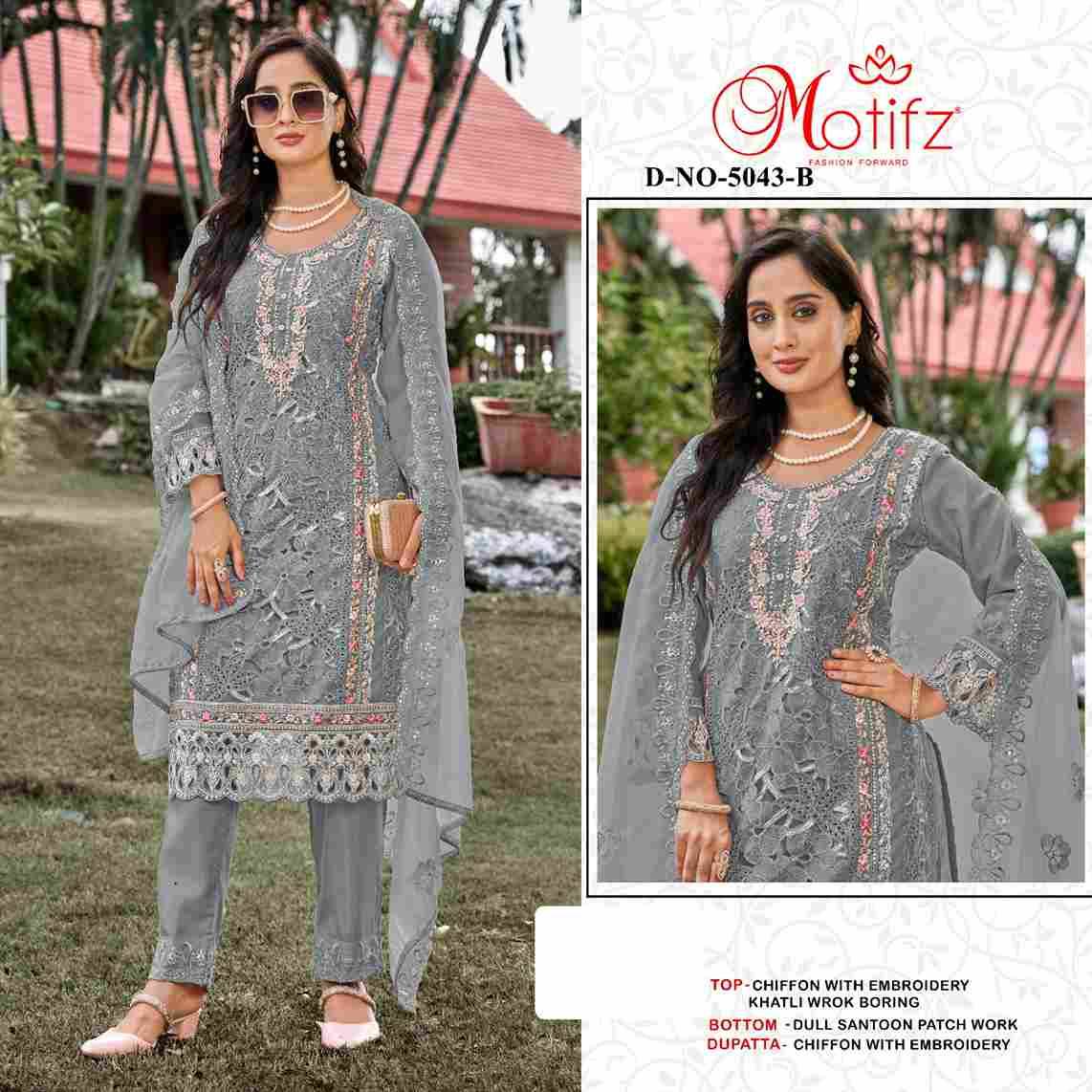 Motifz Hit Design 5043 Colours By Motifz 5043-A To 5043-D Series Beautiful Pakistani Suits Colorful Stylish Fancy Casual Wear & Ethnic Wear Chiffon Dresses At Wholesale Price