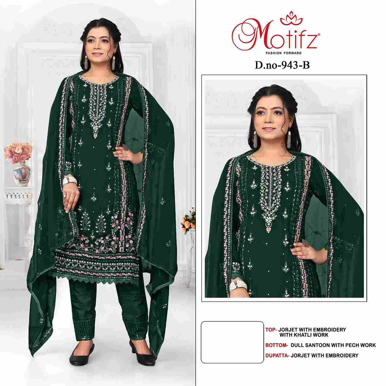 Motifz Hit Design 943 Colours By Motifz 943-A To 943-D Series Beautiful Pakistani Suits Colorful Stylish Fancy Casual Wear & Ethnic Wear Georgette Dresses At Wholesale Price
