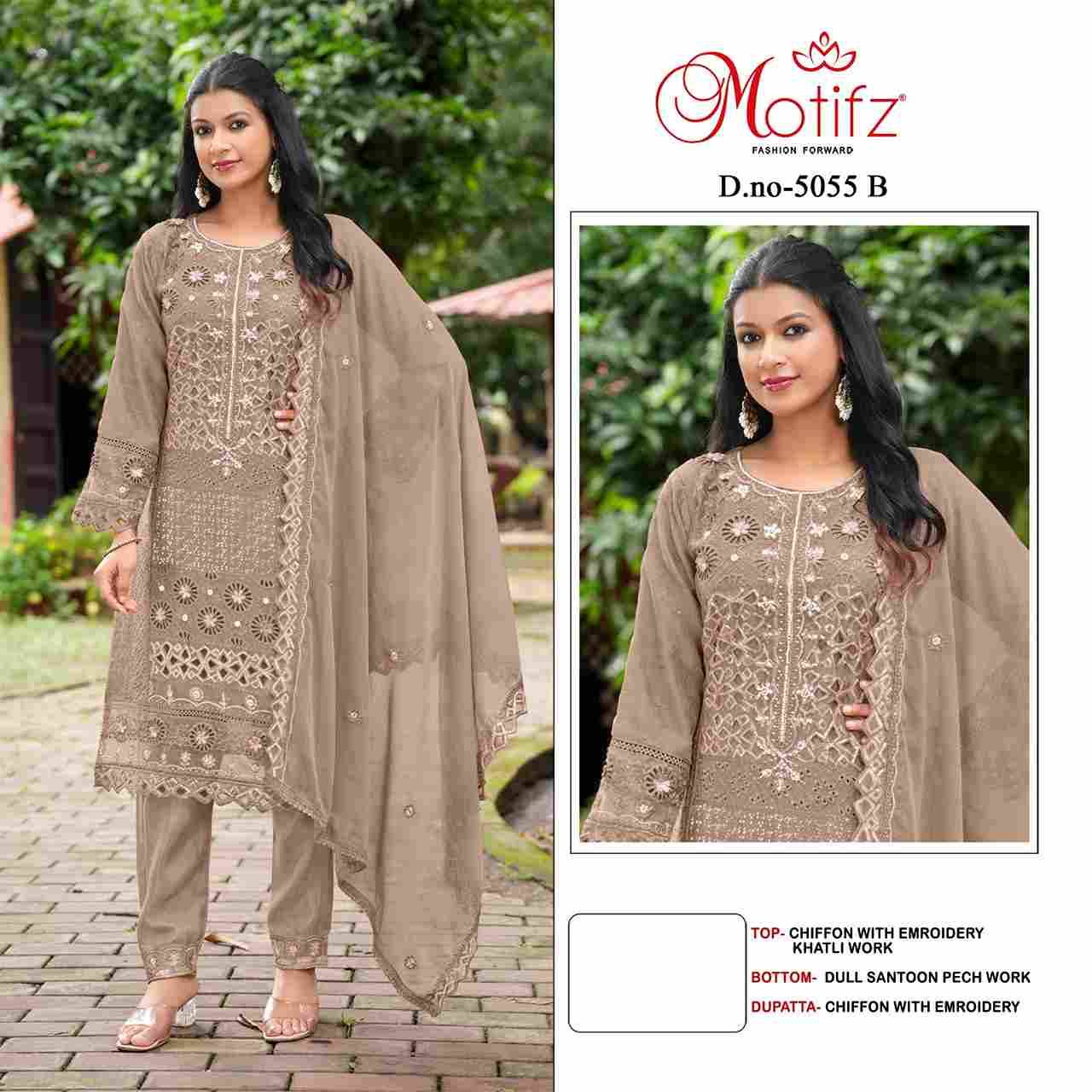 Motifz Hit Design 5055 Colours By Motifz 5055-A To 5055-D Series Beautiful Pakistani Suits Colorful Stylish Fancy Casual Wear & Ethnic Wear Chiffon Dresses At Wholesale Price
