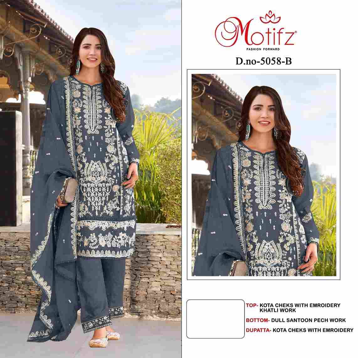 Motifz Hit Design 5058 Colours By Motifz 5058-A To 5058-D Series Beautiful Pakistani Suits Colorful Stylish Fancy Casual Wear & Ethnic Wear Kota Checks Dresses At Wholesale Price
