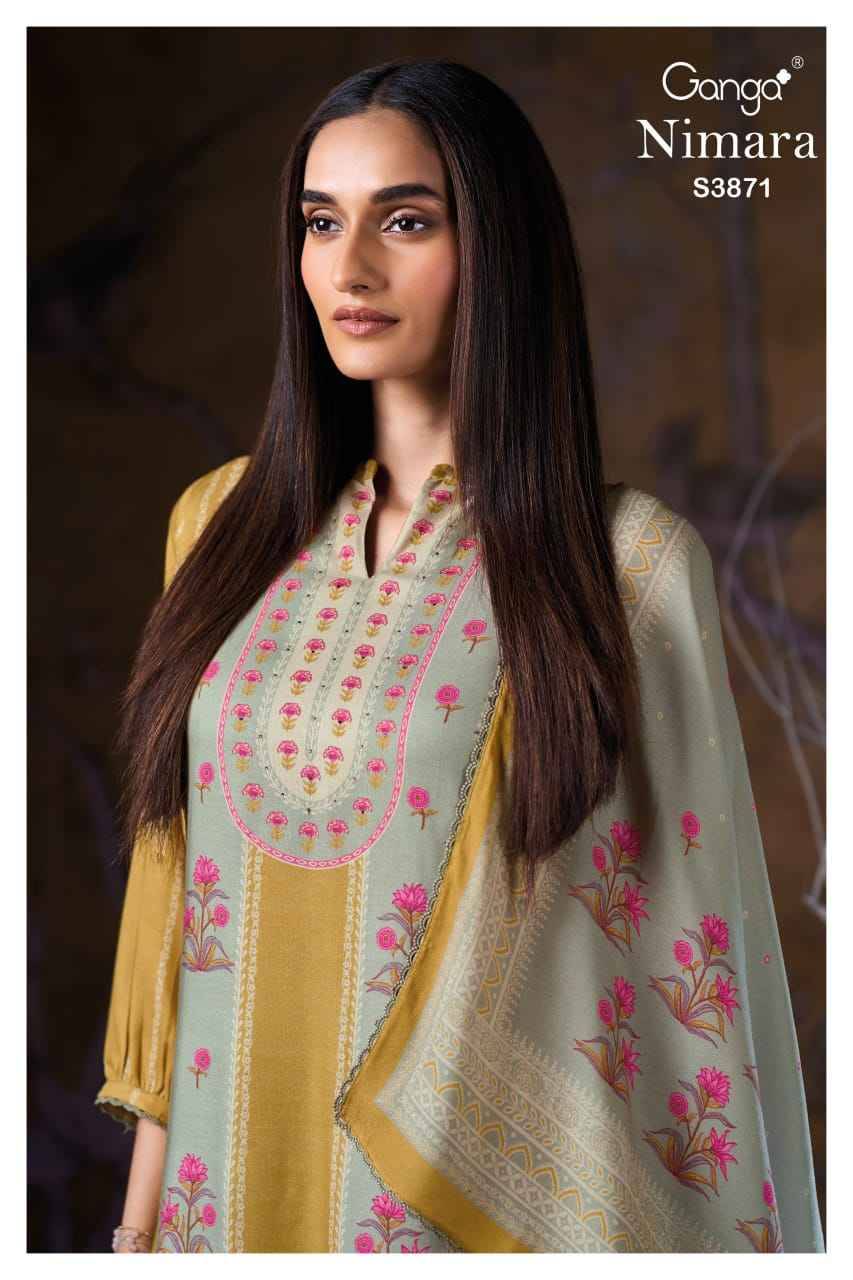 Nimara-3871 By Ganga Fashion 3871-A To 3871-D Series Beautiful Festive Suits Stylish Colorful Fancy Casual Wear & Ethnic Wear Premium Pashmina Print Dresses At Wholesale Price
