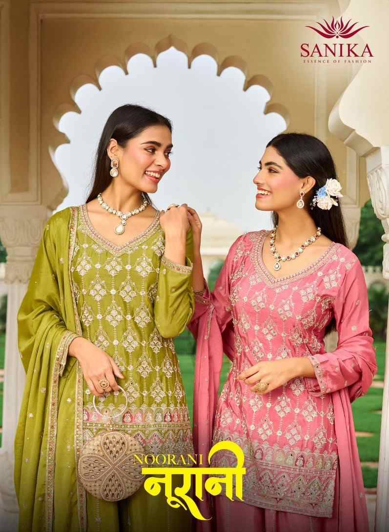 Noorani By Sanika 6001 To 6003 Series Beautiful Sharara Suits Stylish Fancy Colorful Party Wear & Occasional Wear Premium Chinnon Silk Dresses At Wholesale Price
