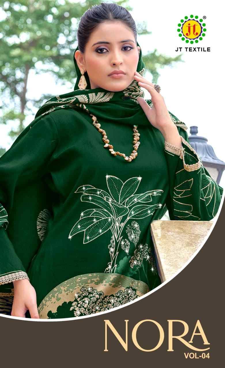 Nora Vol-4 By JT 4001 To 4005 Series Beautiful Festive Suits Colorful Stylish Fancy Casual Wear & Ethnic Wear Rayon Dresses At Wholesale Price
