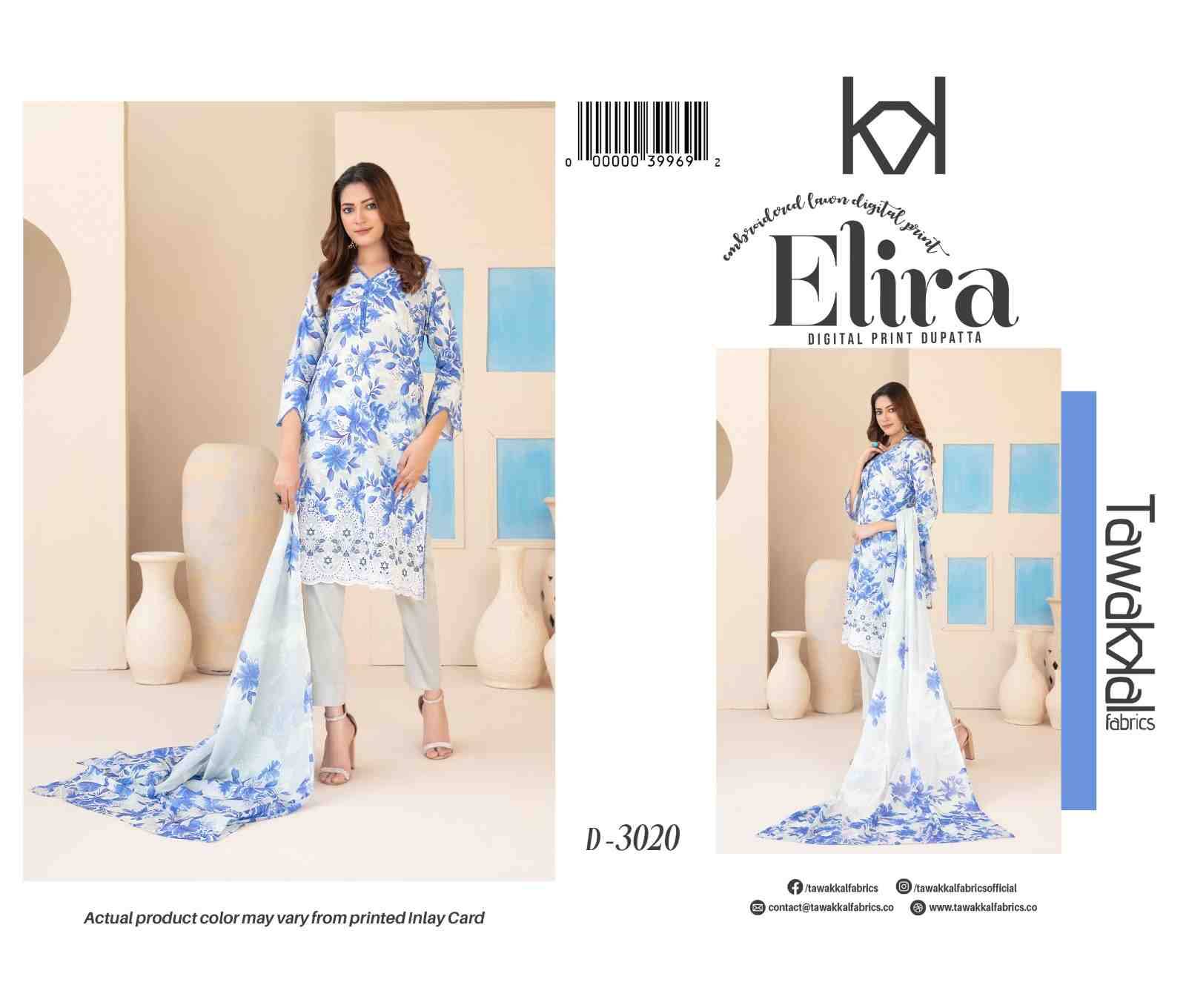 Original Pakistani Elira By Tawakkal Fab 3019 To 3026 Series Beautiful Pakistani Suits Colorful Stylish Fancy Casual Wear & Ethnic Wear Lawn Dresses At Wholesale Price