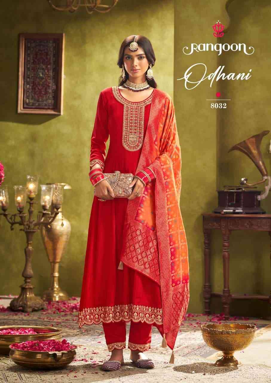 Odhani By Rangoon 8031 To 8034 Series Beautiful Stylish Festive Suits Fancy Colorful Casual Wear & Ethnic Wear & Ready To Wear Chinnon Silk Dresses At Wholesale Price