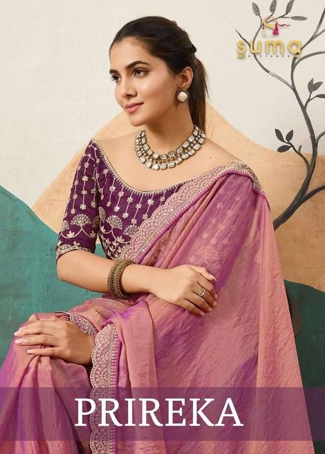 Prireka By Suma 14001 To 14006 Series Indian Traditional Wear Collection Beautiful Stylish Fancy Colorful Party Wear & Occasional Wear Moss Sarees At Wholesale Price