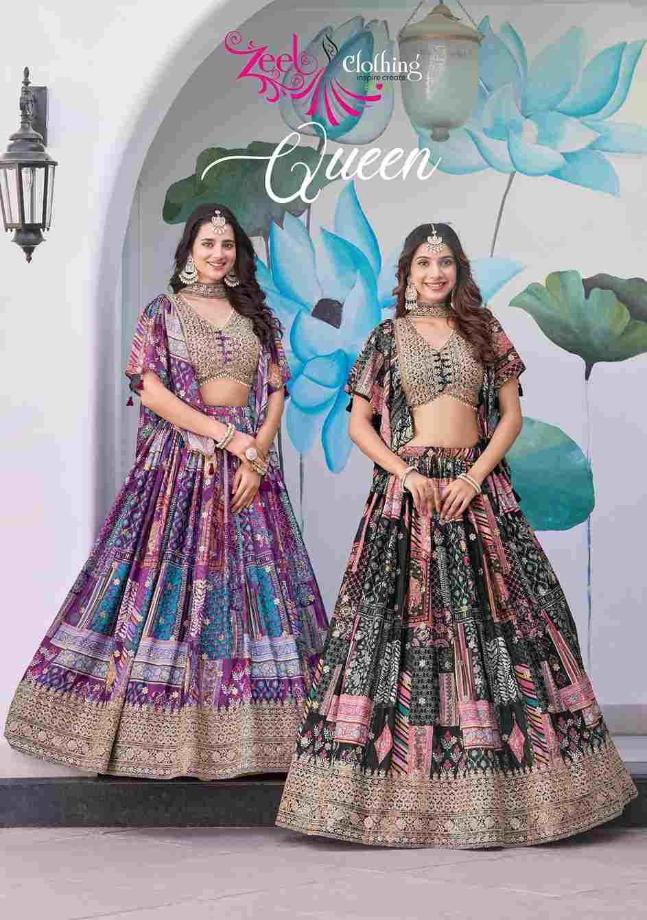Queen By Zeel Clothing 7050-A To 7050-H Series Designer Beautiful Collection Occasional Wear & Party Wear Chinnon Silk Lehengas At Wholesale Price