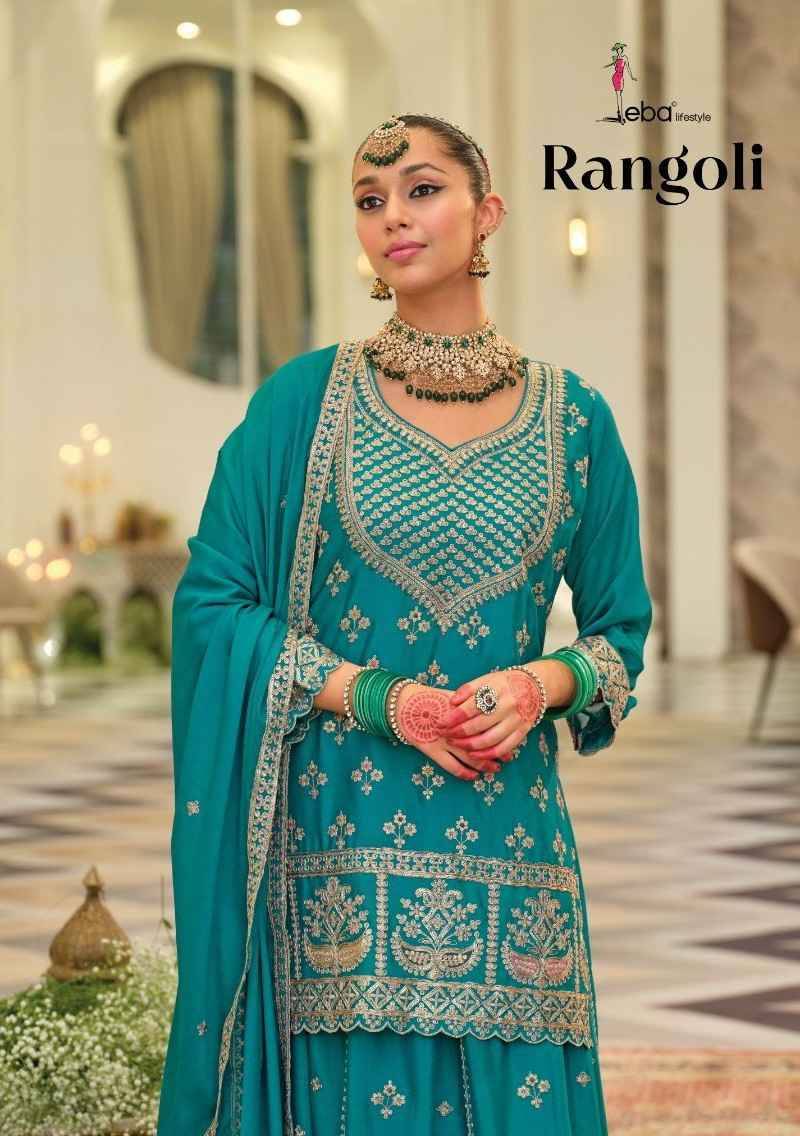 Rangoli By Eba Lifestyle 2191 To 2194 Series Beautiful Sharara Suits Colorful Stylish Fancy Casual Wear & Ethnic Wear Heavy Chinnon Embroidery Dresses At Wholesale Price