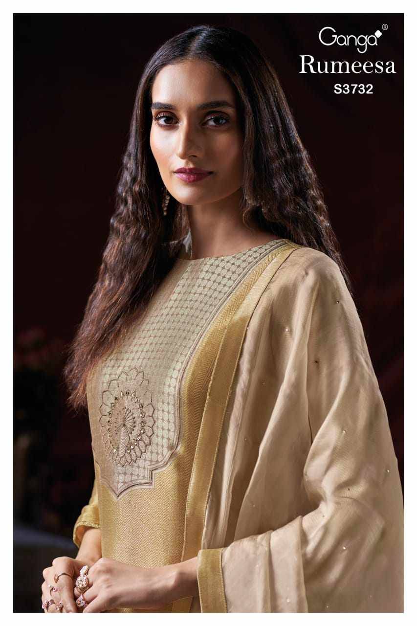 Rumeesa-3732 By Ganga Fashion 3732-A To 3732-B Series Beautiful Festive Suits Colorful Stylish Fancy Casual Wear & Ethnic Wear Pure Bemberg Silk Jacquard Dresses At Wholesale Price
