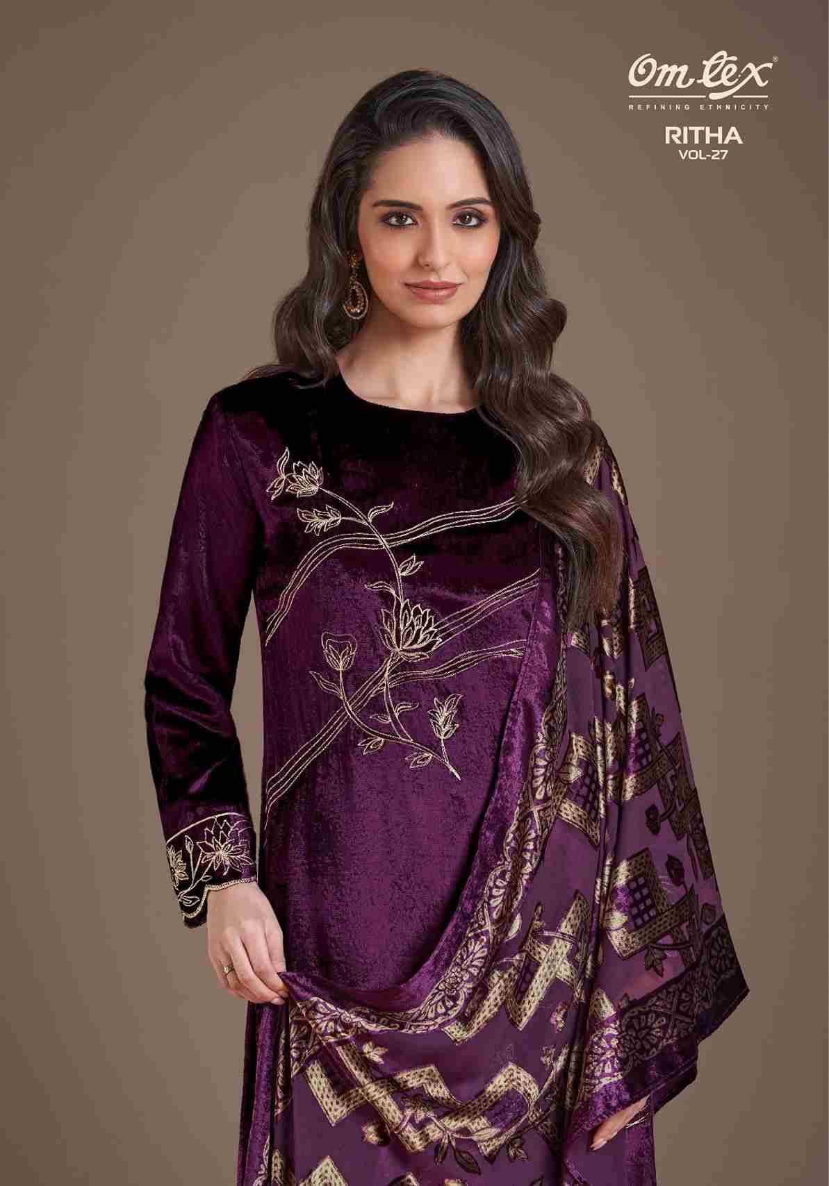 Ritha Vol-27 By Om Tex 8851-A To 8851-D Series Beautiful Festive Suits Colorful Stylish Fancy Casual Wear & Ethnic Wear Viscose Velvet Dresses At Wholesale Price