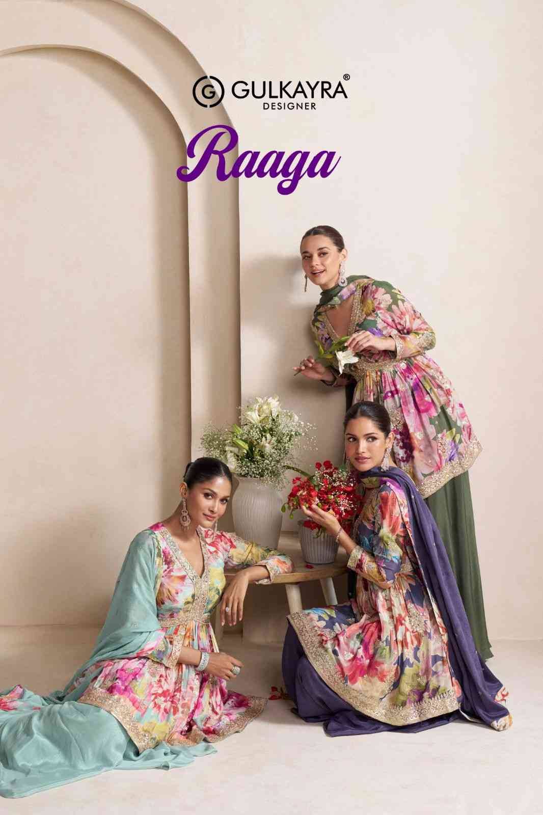 Raaga By Gulkayra Designer 7593 To 7595 Series Beautiful Sharara Suits Colorful Stylish Fancy Casual Wear & Ethnic Wear Chinnon With Work Dresses At Wholesale Price