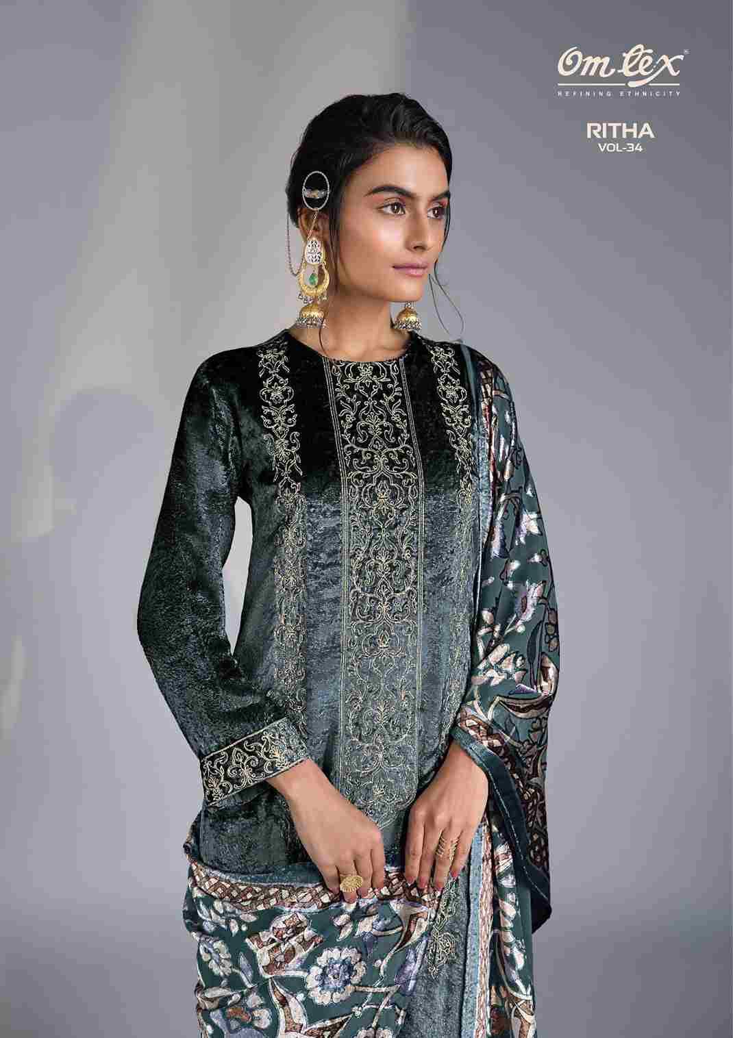 Ritha Vol-34 By Om Tex 8731-A To 8731-D Series Beautiful Festive Suits Colorful Stylish Fancy Casual Wear & Ethnic Wear Viscose Velvet Dresses At Wholesale Price