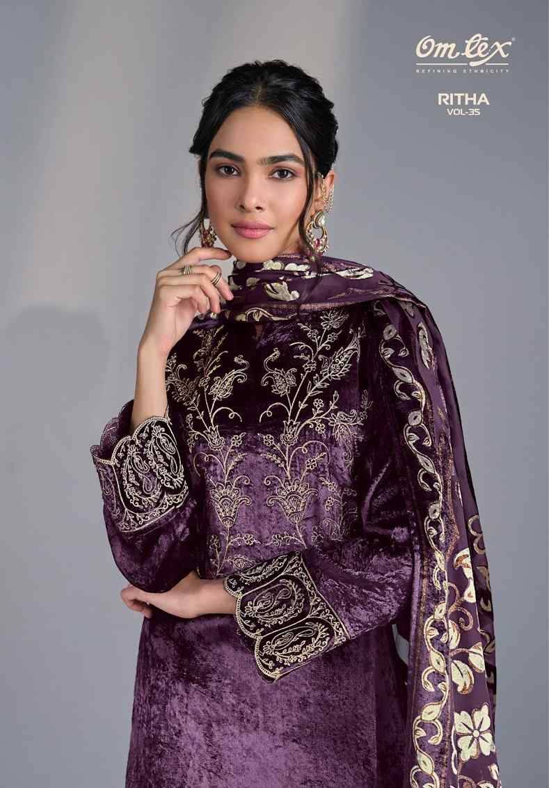 Ritha Vol-35 By Om Tex 8881-A To 8881-D Series Beautiful Festive Suits Colorful Stylish Fancy Casual Wear & Ethnic Wear Viscose Velvet Dresses At Wholesale Price
