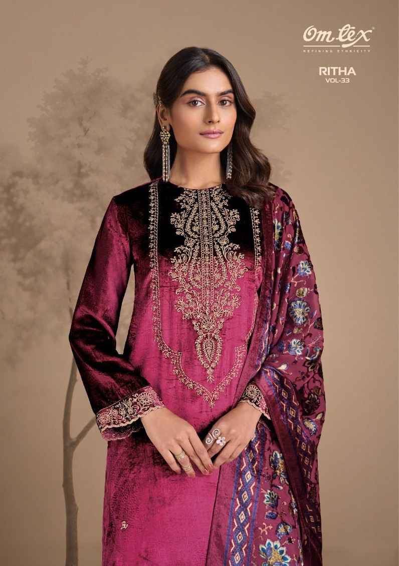 Ritha Vol-33 By Om Tex 9021-A To 9021-D Series Beautiful Festive Suits Colorful Stylish Fancy Casual Wear & Ethnic Wear Viscose Velvet Dresses At Wholesale Price