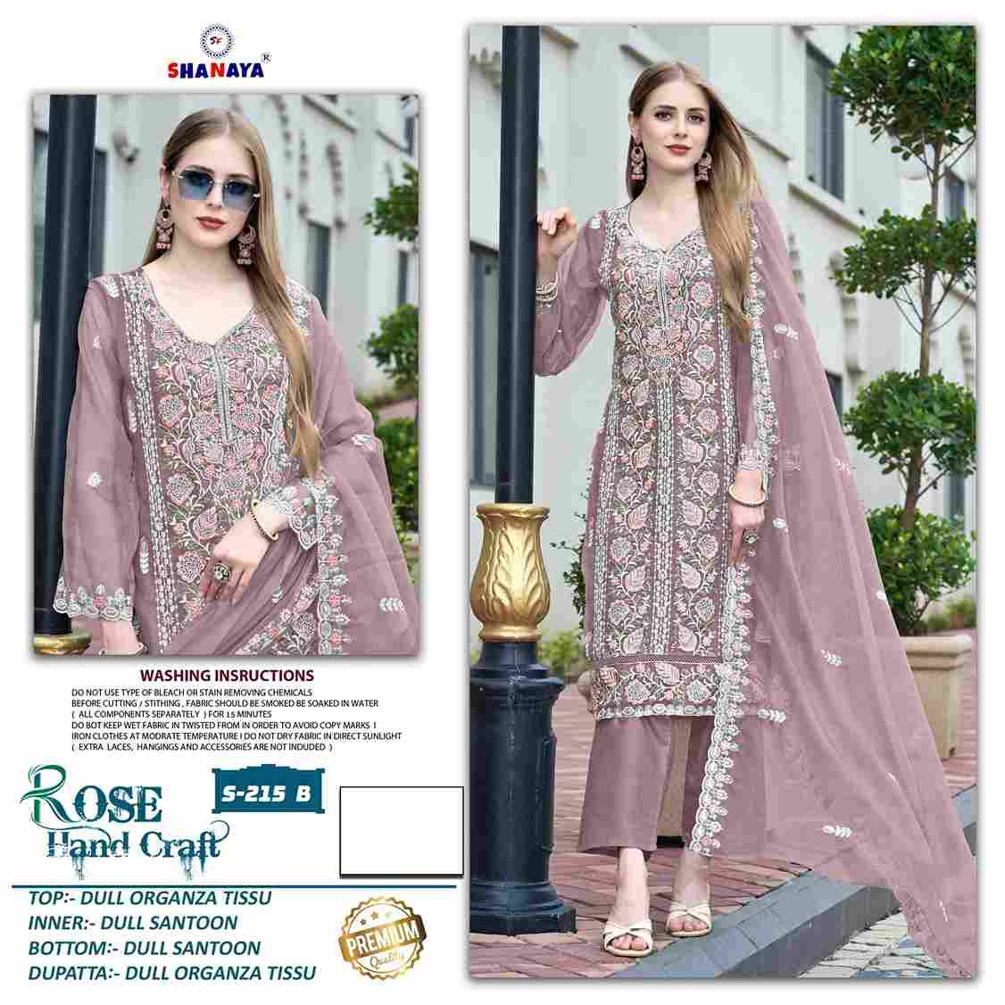 Shanaya Hit Design S-215 Colours By Shanaya Fashion S-215-A To S-215-D Series Beautiful Pakistani Suits Colorful Stylish Fancy Casual Wear & Ethnic Wear Dull Organza Dresses At Wholesale Price