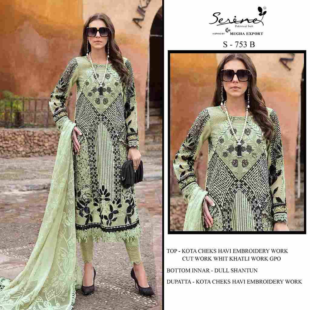 Serene Hit Design S-753 Colours By Serene S-753-A To S-753-D Series Designer Pakistani Suits Beautiful Fancy Colorful Stylish Party Wear & Occasional Wear Pure Kota Checks Embroidered Dresses At Wholesale Price