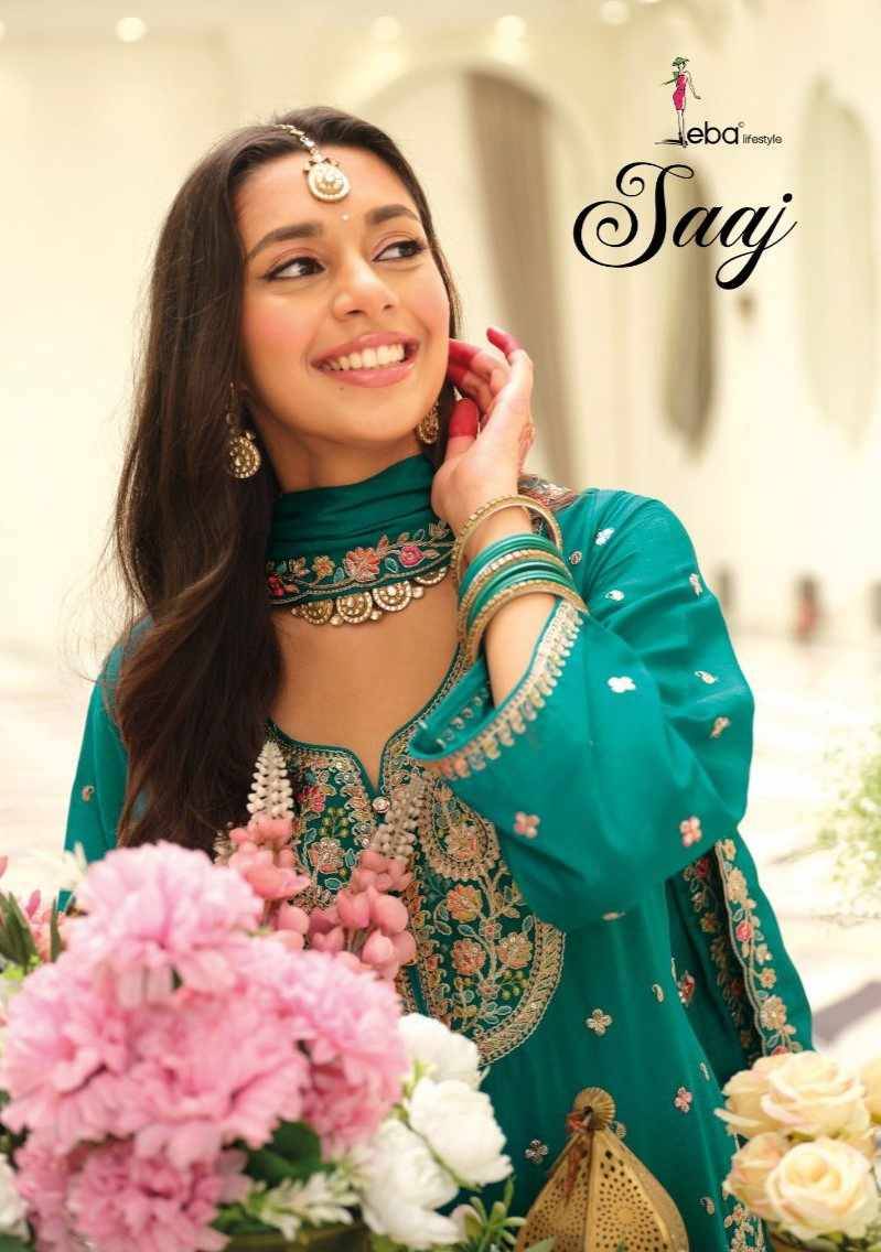 Saaj By Eba Lifestyle 2161 To 2163 Series Beautiful Stylish Festive Suits Fancy Colorful Casual Wear & Ethnic Wear & Ready To Wear Heavy Chinnon Embroidered Dresses At Wholesale Price