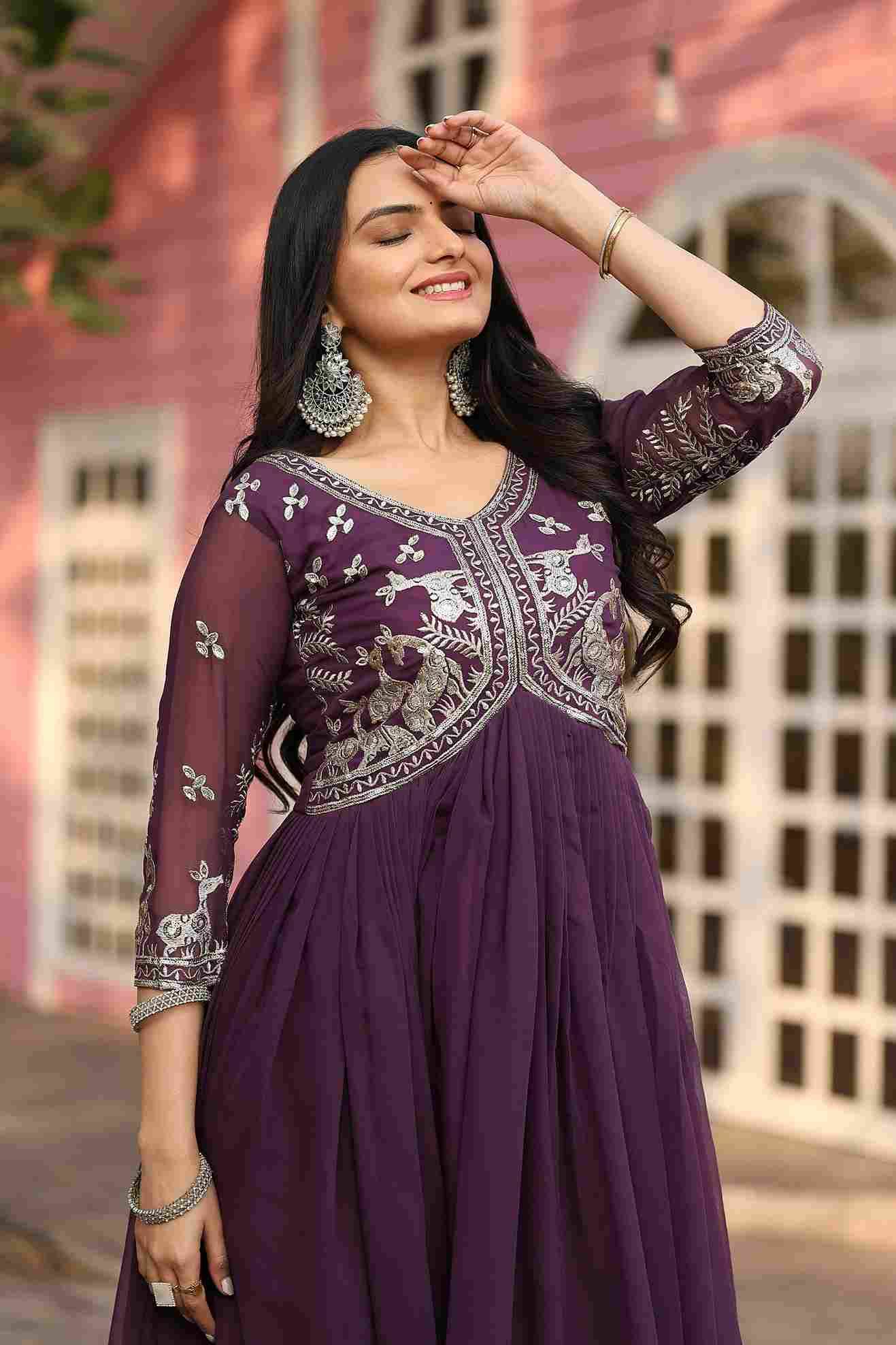 Sf-1104 By Fashid Wholesale 01 To 02 Series Designer Beautiful Collection Occasional Wear & Party Wear Faux Georgette Gowns At Wholesale Price
