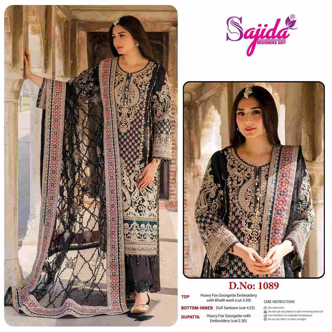 Sajida Hit Design 1089 By Sajida Designer Suit Beautiful Pakistani Suits Colorful Stylish Fancy Casual Wear & Ethnic Wear Heavy Faux Georgette Embroidered Dresses At Wholesale Price