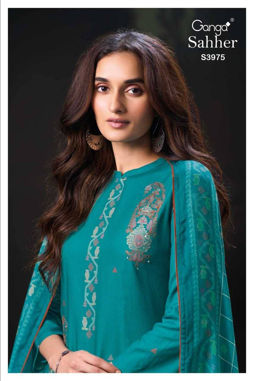 Sahher-3975 By Ganga Fashion 3975-A To 3975-D Series Beautiful Festive Suits Stylish Colorful Fancy Casual Wear & Ethnic Wear Premium Pashmina Print Dresses At Wholesale Price