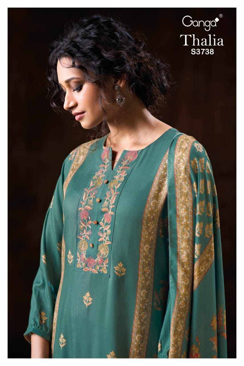 Thalia-3738 By Ganga Fashion 3738-A To 3738-D Series Beautiful Festive Suits Colorful Stylish Fancy Casual Wear & Ethnic Wear Pure Pashmina Dresses At Wholesale Price