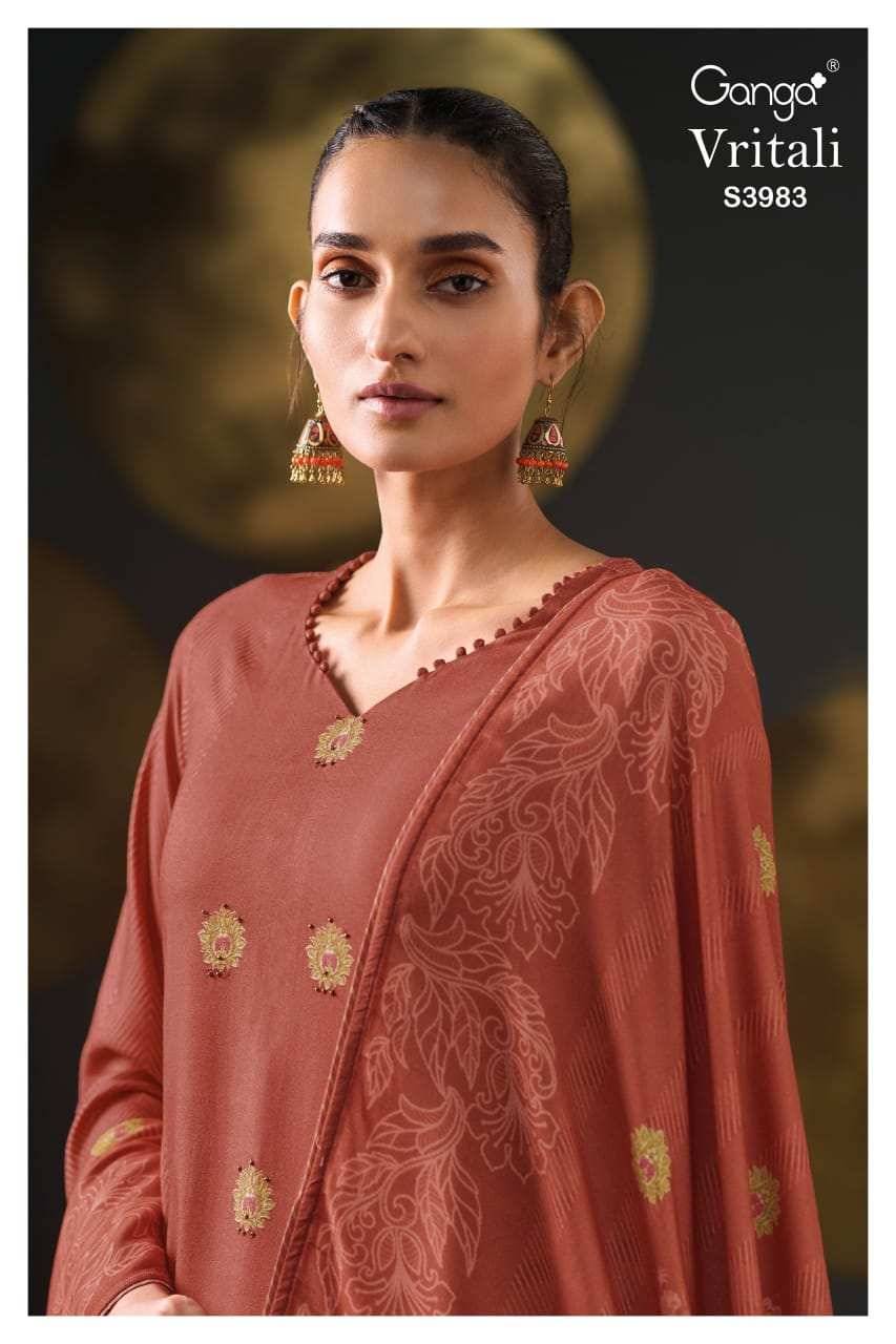 Vritali-3983 By Ganga Fashion 3983-A To 3983-D Series Beautiful Festive Suits Stylish Colorful Fancy Casual Wear & Ethnic Wear Premium Pashmina Print Dresses At Wholesale Price