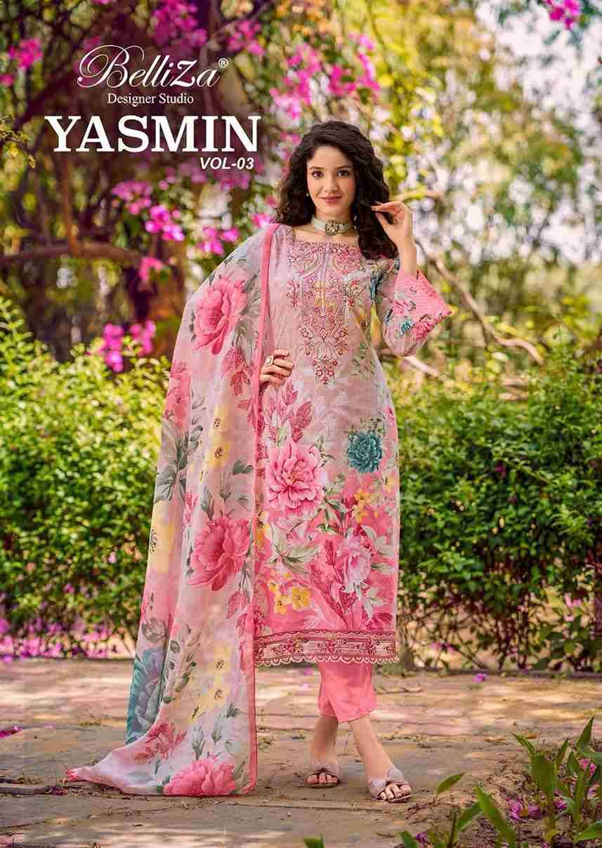 Yasmin Vol-3 By Belliza 904-001 To 904-008 Series Beautiful Suits Colorful Stylish Fancy Casual Wear & Ethnic Wear Pure Jam Cotton Dresses At Wholesale Price