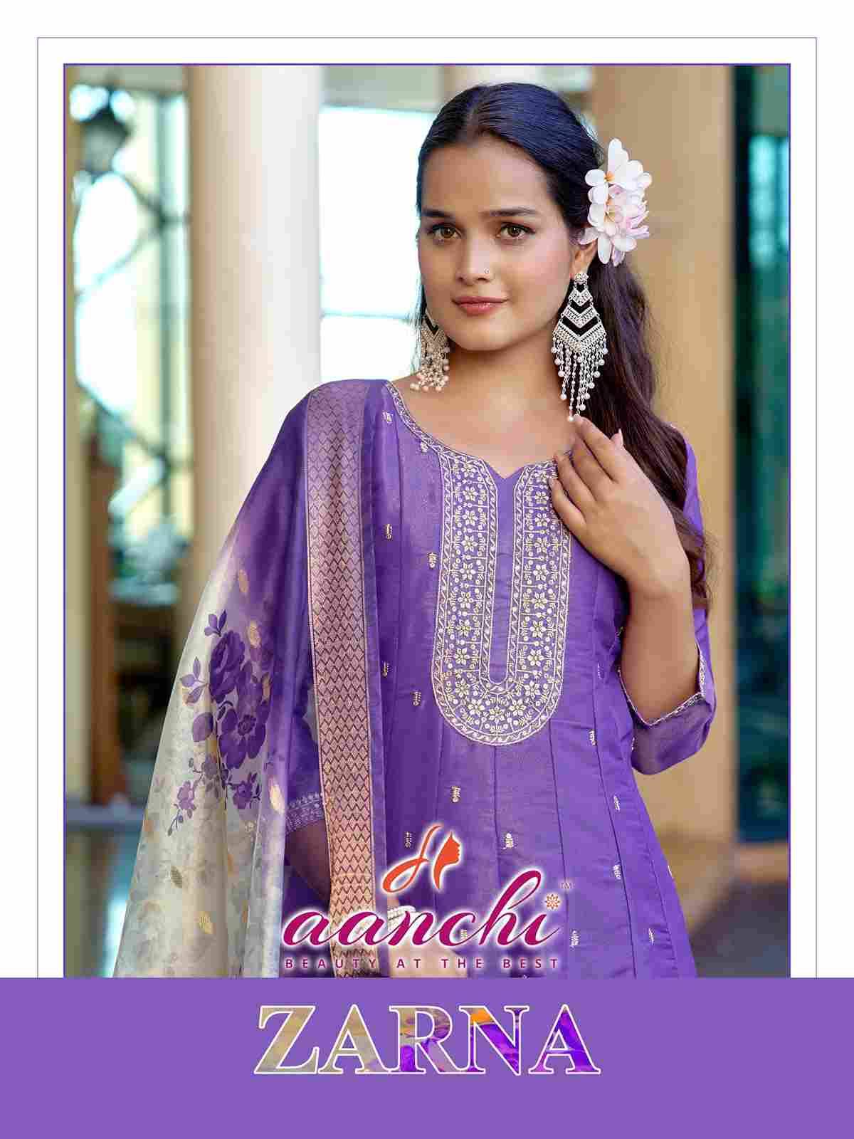 Zarna By Aanchi 101 To 104 Series Beautiful Suits Colorful Stylish Fancy Casual Wear & Ethnic Wear Pure Shimmer Dresses At Wholesale Price