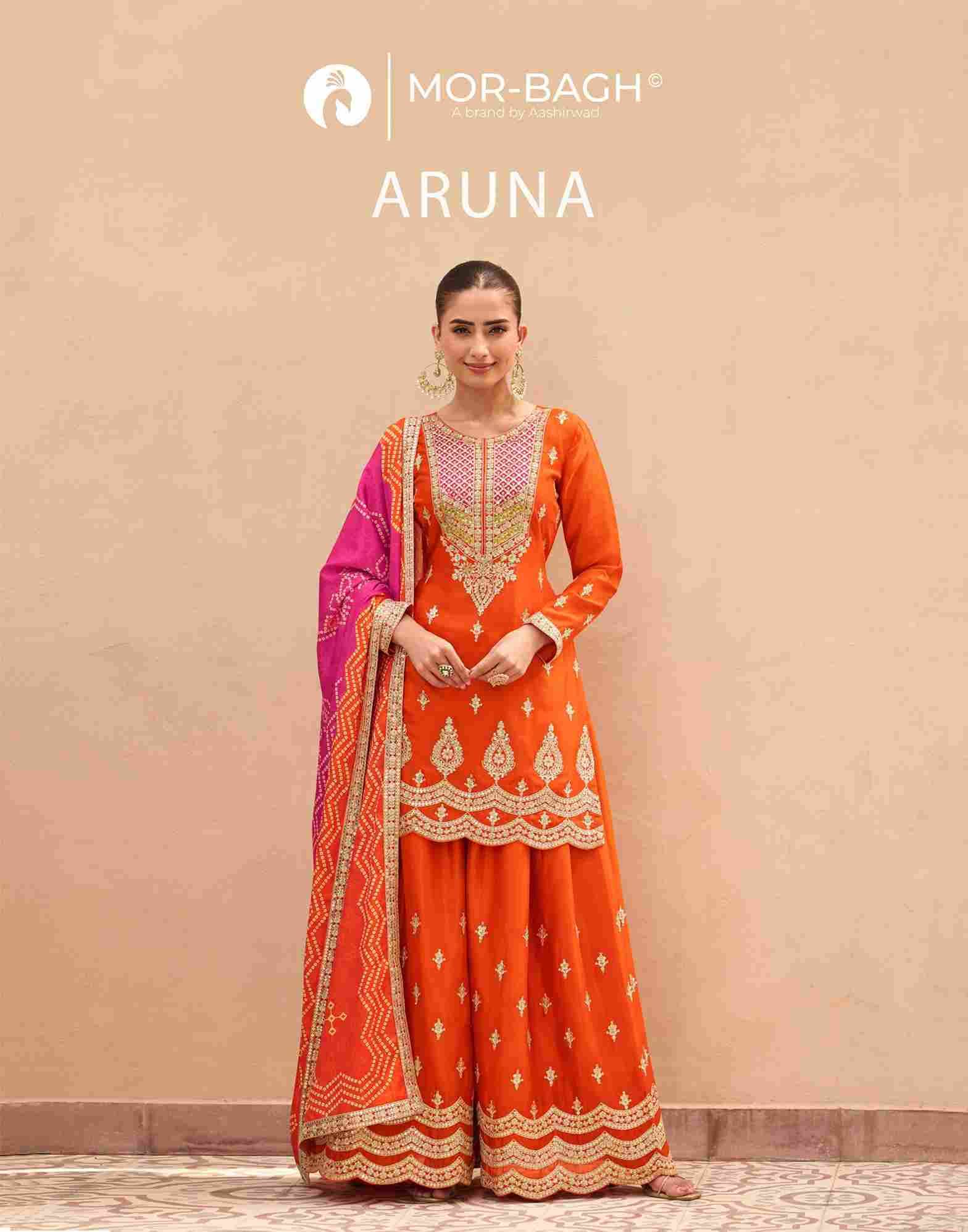 Aruna By Mor-Bagh 10659 To 10661 Series Designer Sharara Suits Beautiful Fancy Colorful Stylish Party Wear & Occasional Wear Chinnon Silk Dresses At Wholesale Price