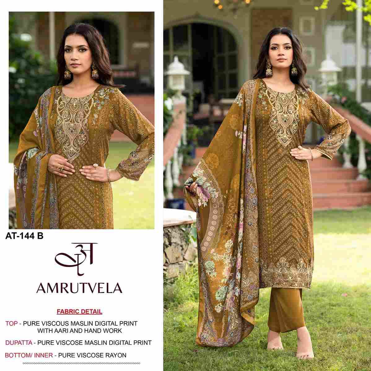 Amrutvela Hit Design AT-144 Colours By Amrutvela AT-144-A To AT-144-D Series Designer Pakistani Suits Collection Beautiful Stylish Fancy Colorful Party Wear & Occasional Wear Viscose Muslin Dresses At Wholesale Price