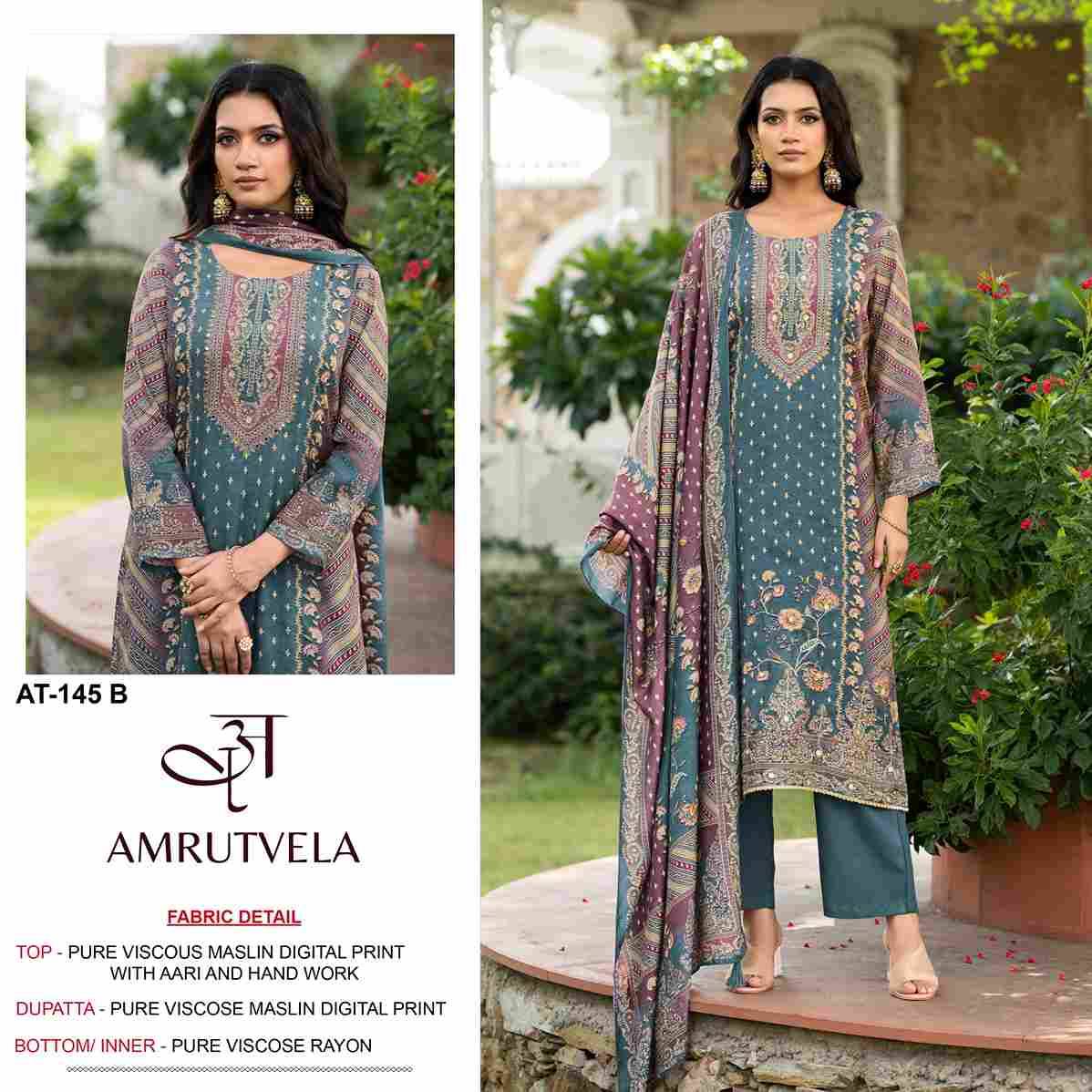 Amrutvela Hit Design AT-145 Colours By Amrutvela AT-145-A To AT-145-D Series Designer Pakistani Suits Collection Beautiful Stylish Fancy Colorful Party Wear & Occasional Wear Viscose Muslin Dresses At Wholesale Price