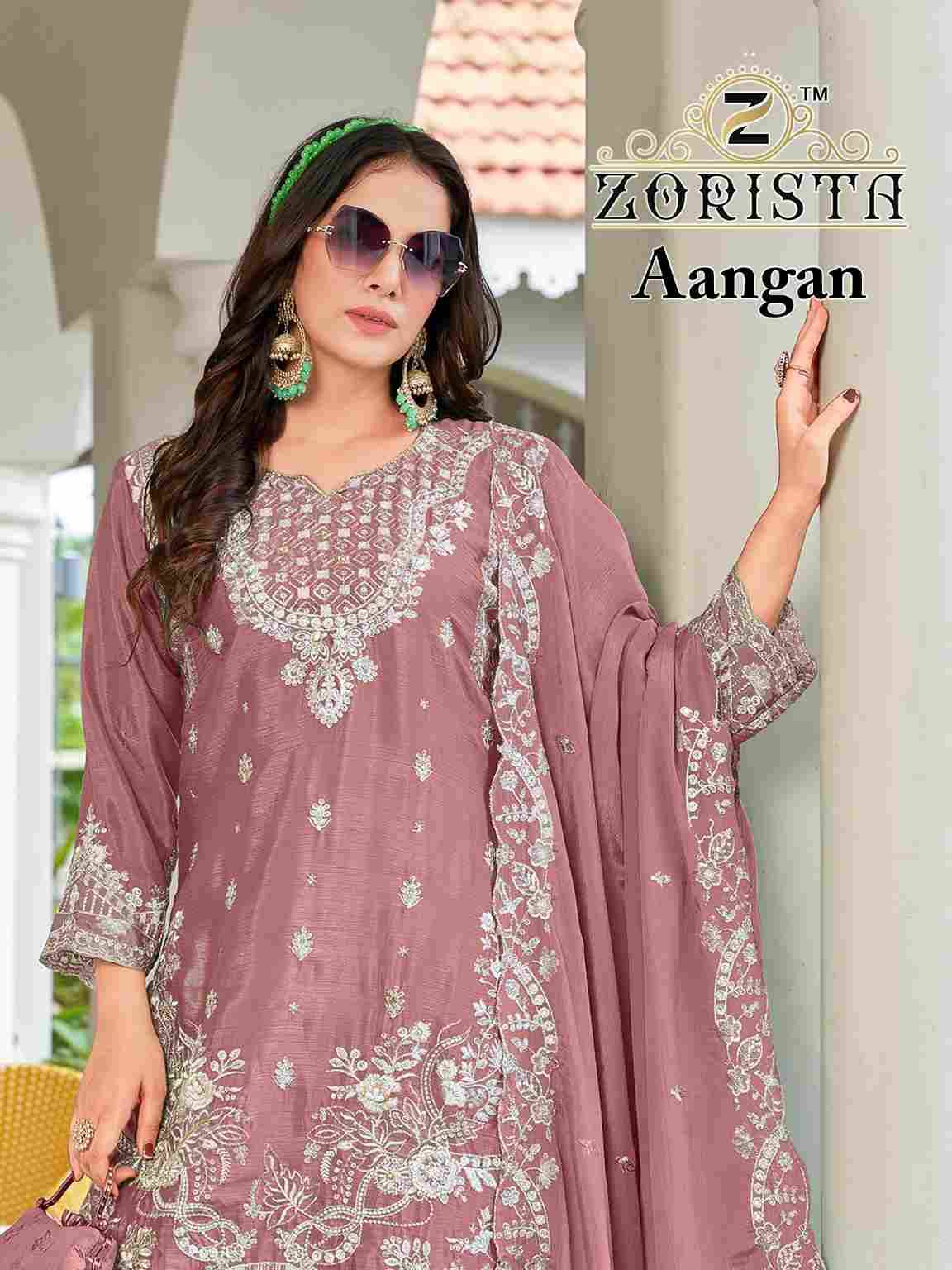 Aangan By Zorista 10013-A To 10013-D Series Designer Pakistani Suits Beautiful Fancy Stylish Colorful Party Wear & Occasional Wear Chinnon With Embroidery Dresses At Wholesale Price