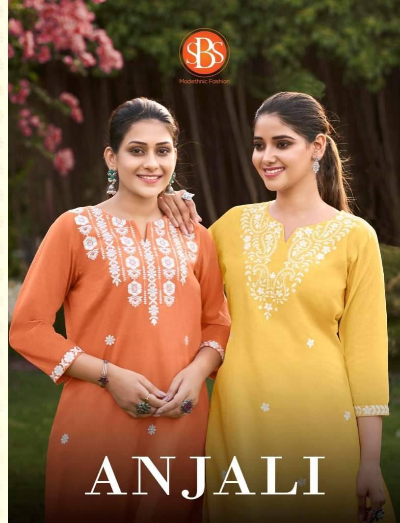 Anjali By SBS 4335 To 4338 Series Beautiful Fancy Colorful Stylish Party Wear & Occasional Wear Cotton With Work Kurtis At Wholesale Price
