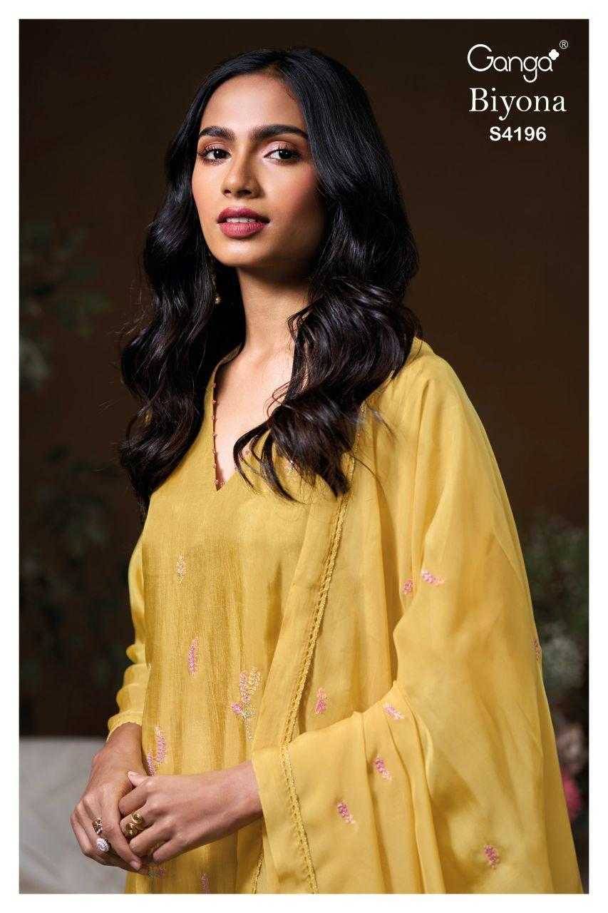 Biyona-4196 By Ganga Fashion 4196-A To 4196-D Series Beautiful Festive Suits Stylish Colorful Fancy Casual Wear & Ethnic Wear Premium Bemberg Silk Print Dresses At Wholesale Price