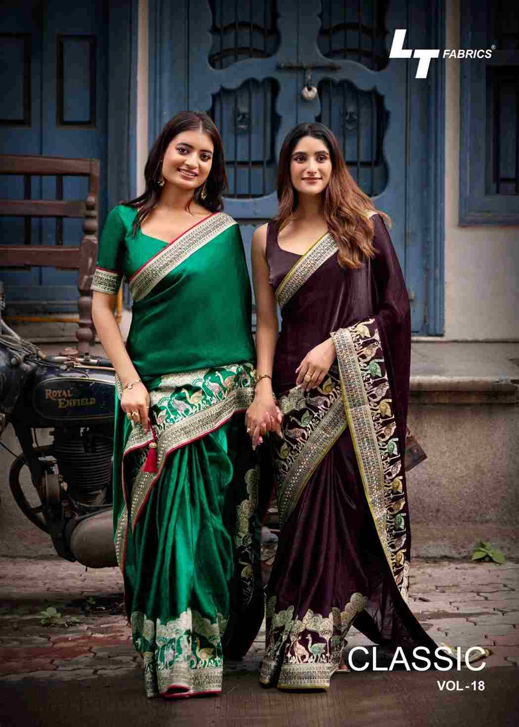 Classic Vol-18 By LT Fabrics 1801 To 1806 Series Indian Traditional Wear Collection Beautiful Stylish Fancy Colorful Party Wear & Occasional Wear Malai Silk Sarees At Wholesale Price