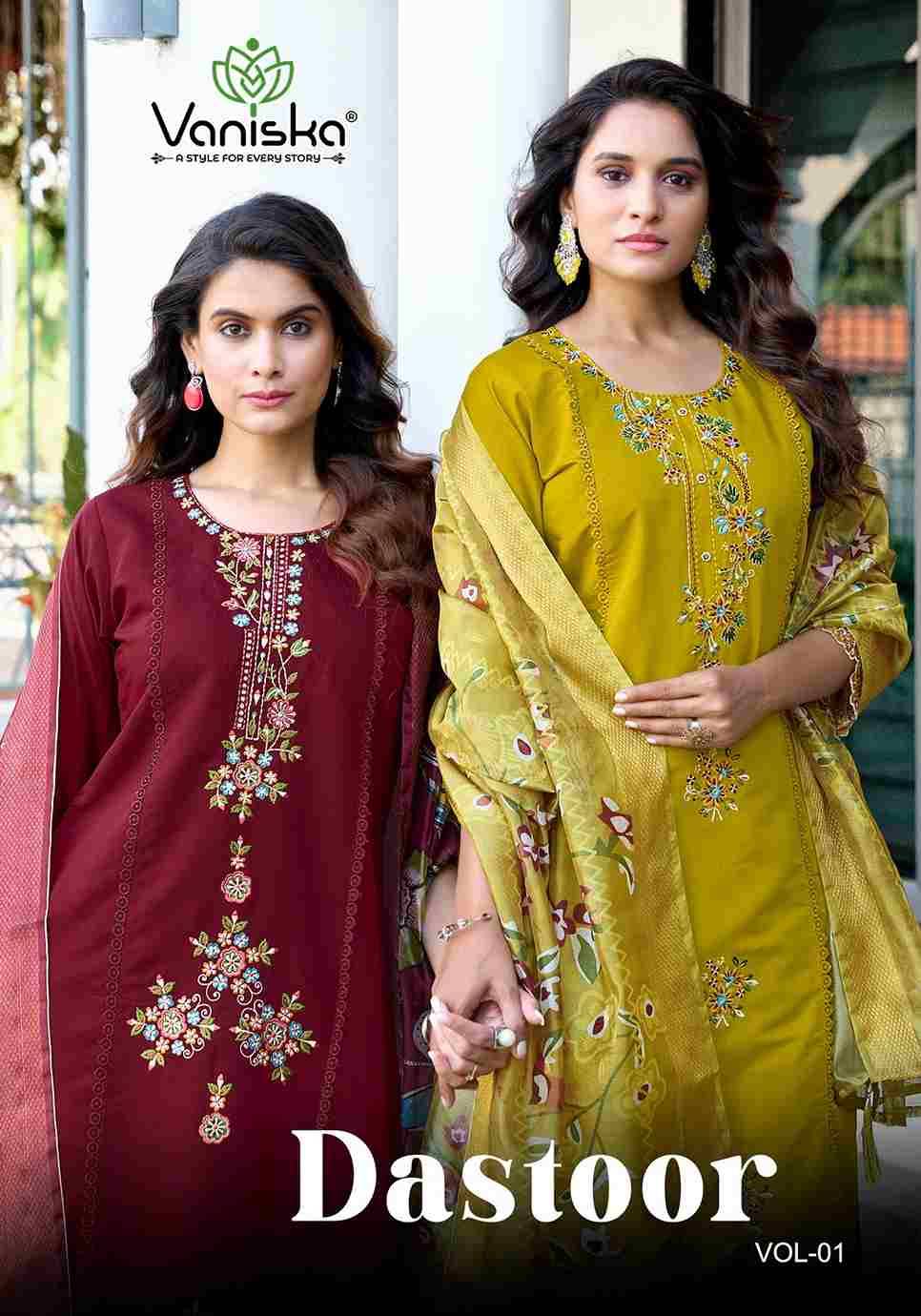 Dastoor Vol-1 By Vaniska 1001 To 1006 Series Designer Festive Suits Beautiful Stylish Fancy Colorful Party Wear & Occasional Wear Roman Silk Dresses At Wholesale Price