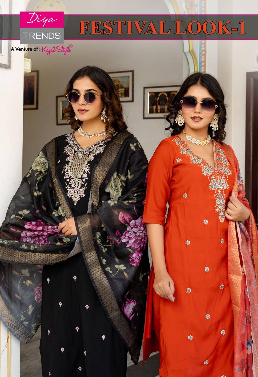 Festival Look Vol-1 By Diya Trends 1001 To 1008 Series Designer Festive Suits Beautiful Stylish Fancy Colorful Party Wear & Occasional Wear Roman Silk Dresses At Wholesale Price