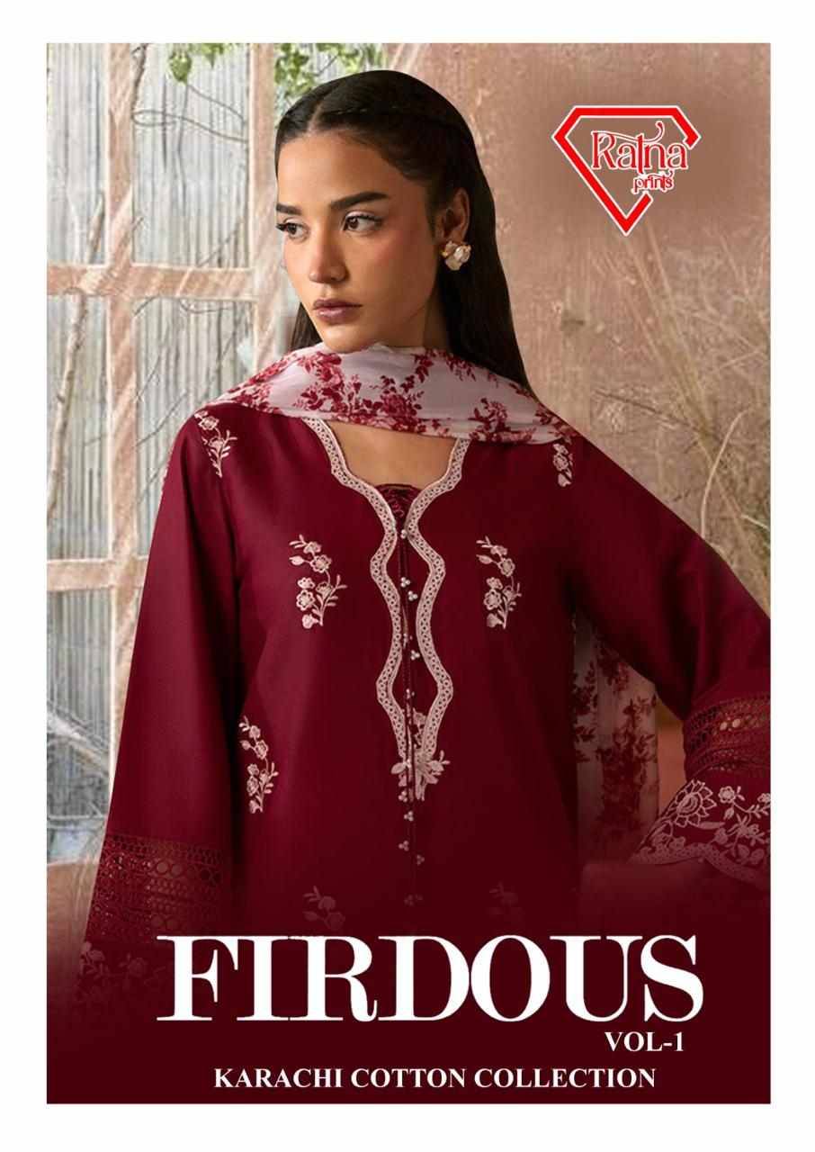 Firdous Vol-1 By Ratna Prints 1001 To 1004 Series Beautiful Festive Suits Stylish Fancy Colorful Party Wear & Occasional Wear Heavy Cotton Dresses At Wholesale Price