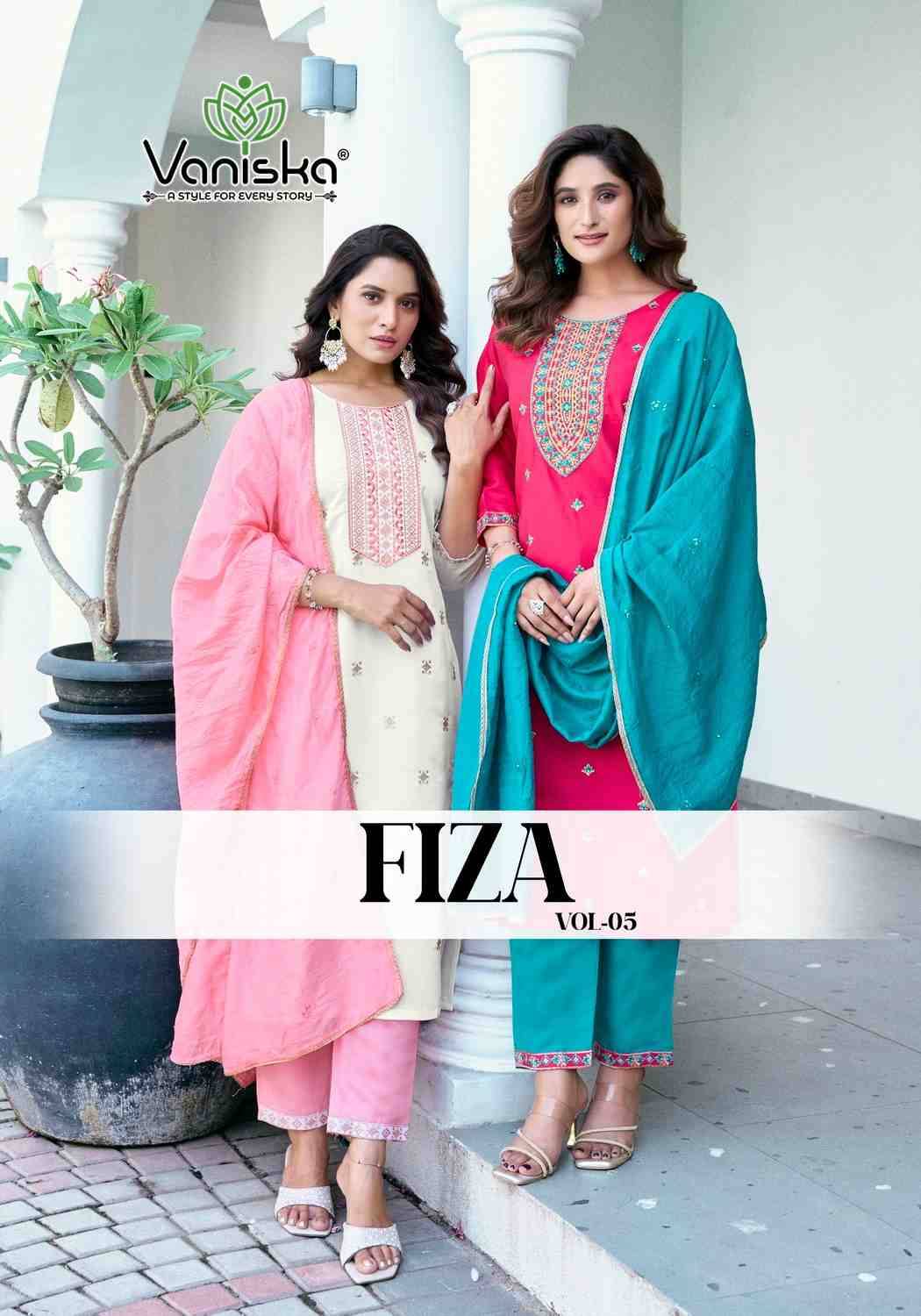 Fiza Vol-5 By Vaniska 5001 To 5006 Series Designer Festive Suits Collection Beautiful Stylish Fancy Colorful Party Wear & Occasional Wear Roman Silk Dresses At Wholesale Price