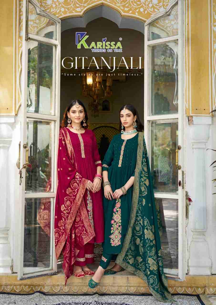 Gitanjali By Karissa 1001 To 1004 Series Designer Festive Suits Collection Beautiful Stylish Fancy Colorful Party Wear & Occasional Wear Viscose Chanderi Dresses At Wholesale Price