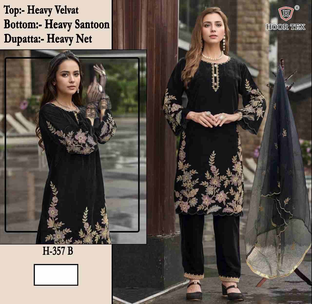Hoor Tex Hit Design H-357 Colours By Hoor Tex H-357-A To H-357-D Series Designer Pakistani Suits Collection Beautiful Stylish Fancy Colorful Party Wear & Occasional Wear Heavy Velvet With Embroidered Dresses At Wholesale Price