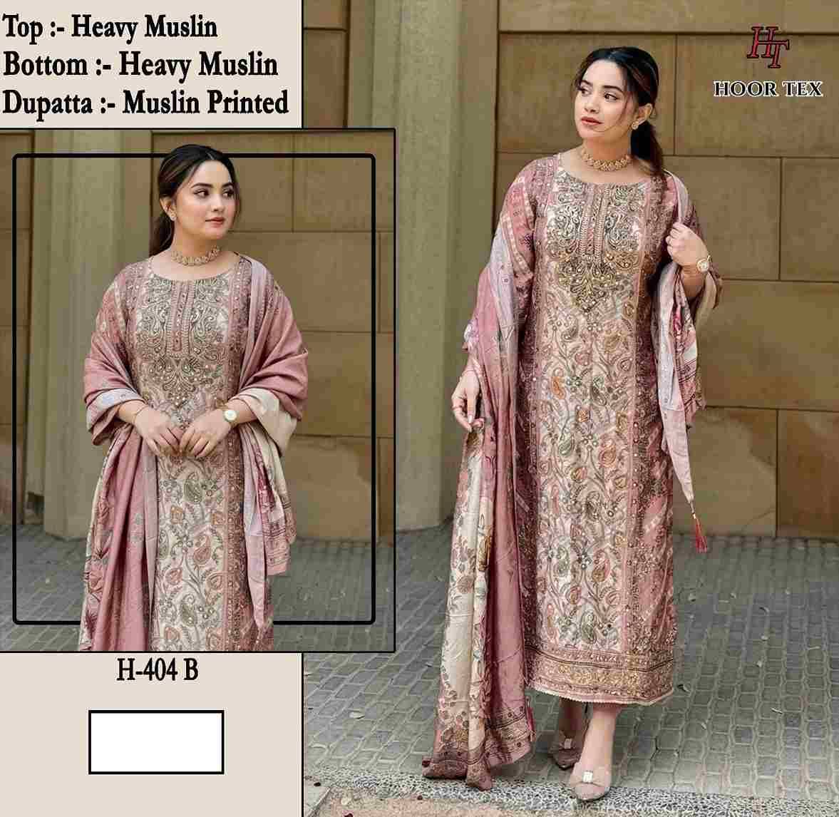Hoor Tex Hit Design H-404 Colours By Hoor Tex H-404-A To H-404-F Series Designer Pakistani Suits Collection Beautiful Stylish Fancy Colorful Party Wear & Occasional Wear Heavy Muslin With Embroidered Dresses At Wholesale Price