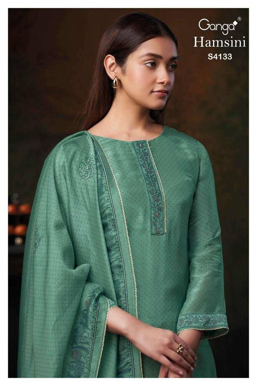 Hamsini-4133 By Ganga Fashion 4133-A To 4133-C Series Beautiful Festive Suits Stylish Colorful Fancy Casual Wear & Ethnic Wear Pure Bemberg Silk Jacquard Print Dresses At Wholesale Price