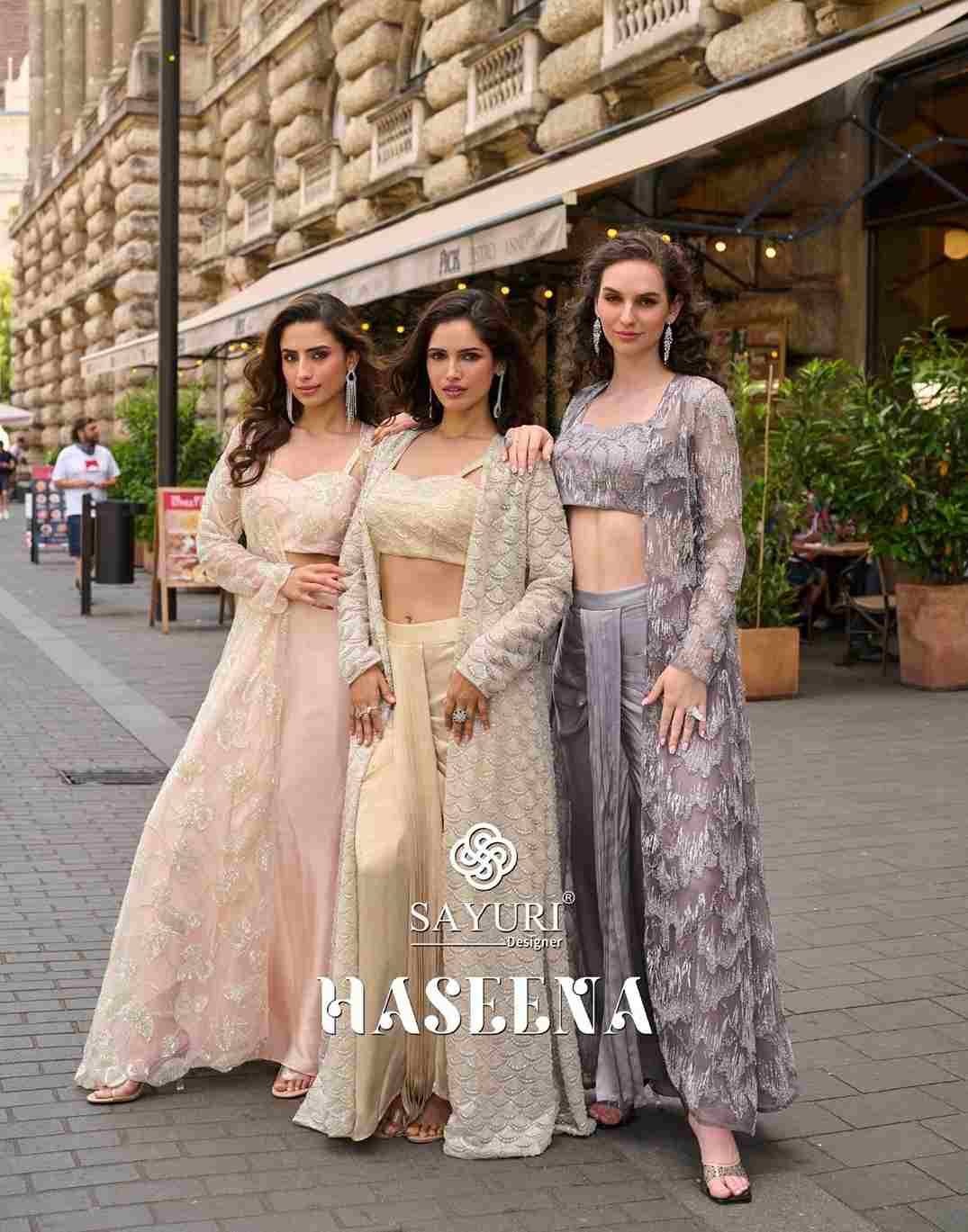 Haseena By Sayuri 10132 To 10134 Series Designer Stylish Fancy Colorful Beautiful Party Wear & Ethnic Wear Collection Crepe Silk Tops With Bottom And Jacket At Wholesale Price