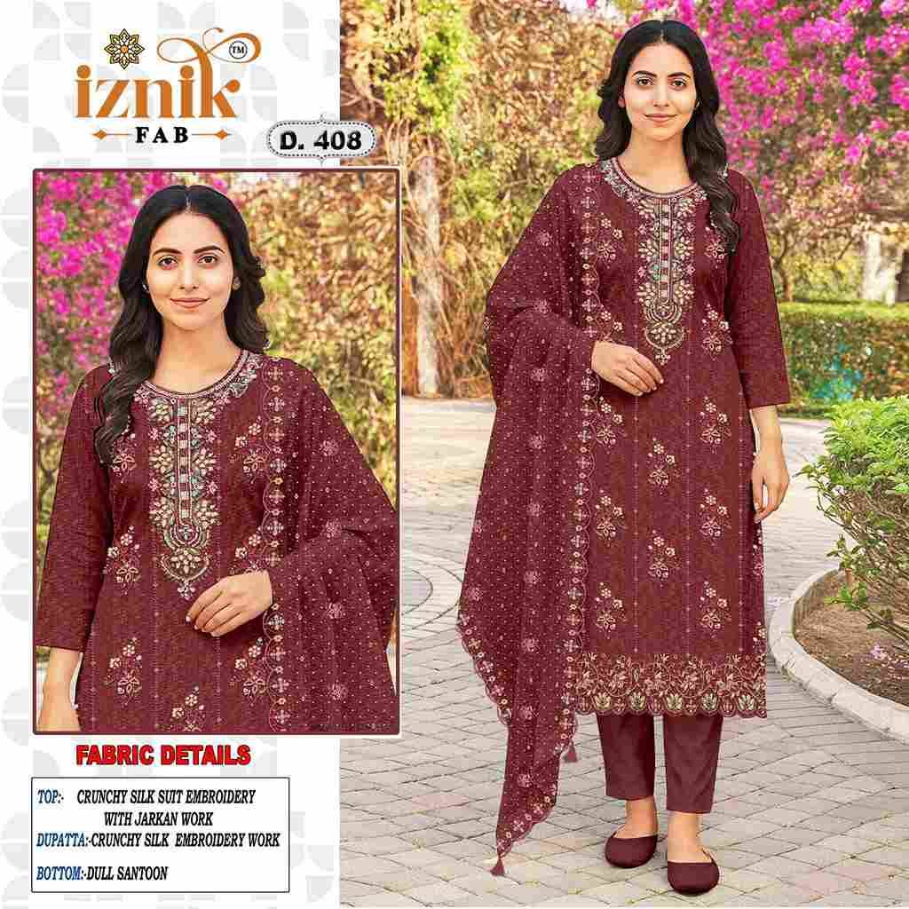 Iznik 408 Colours By Iznik Fab 408-A To 408-D Series Designer Pakistani Suits Beautiful Stylish Fancy Colorful Party Wear & Occasional Wear Crunchy Silk With Embroidery Dresses At Wholesale Price