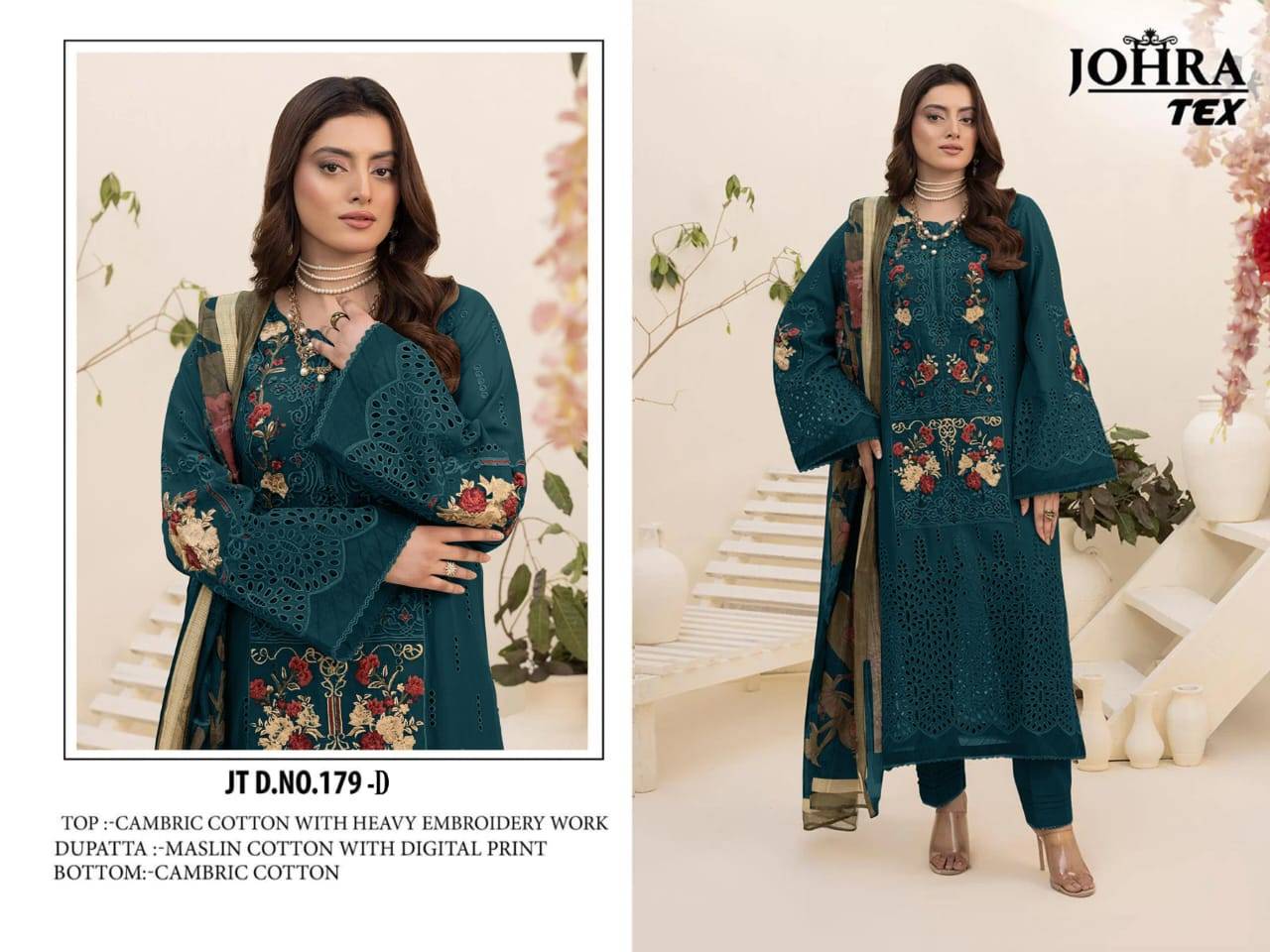 Johra Hit Design 179 Colours By Johra Tex 179-D To 179-E Series Beautiful Pakistani Suits Colorful Stylish Fancy Casual Wear & Ethnic Wear Cambric Cotton Embroidered Dresses At Wholesale Price