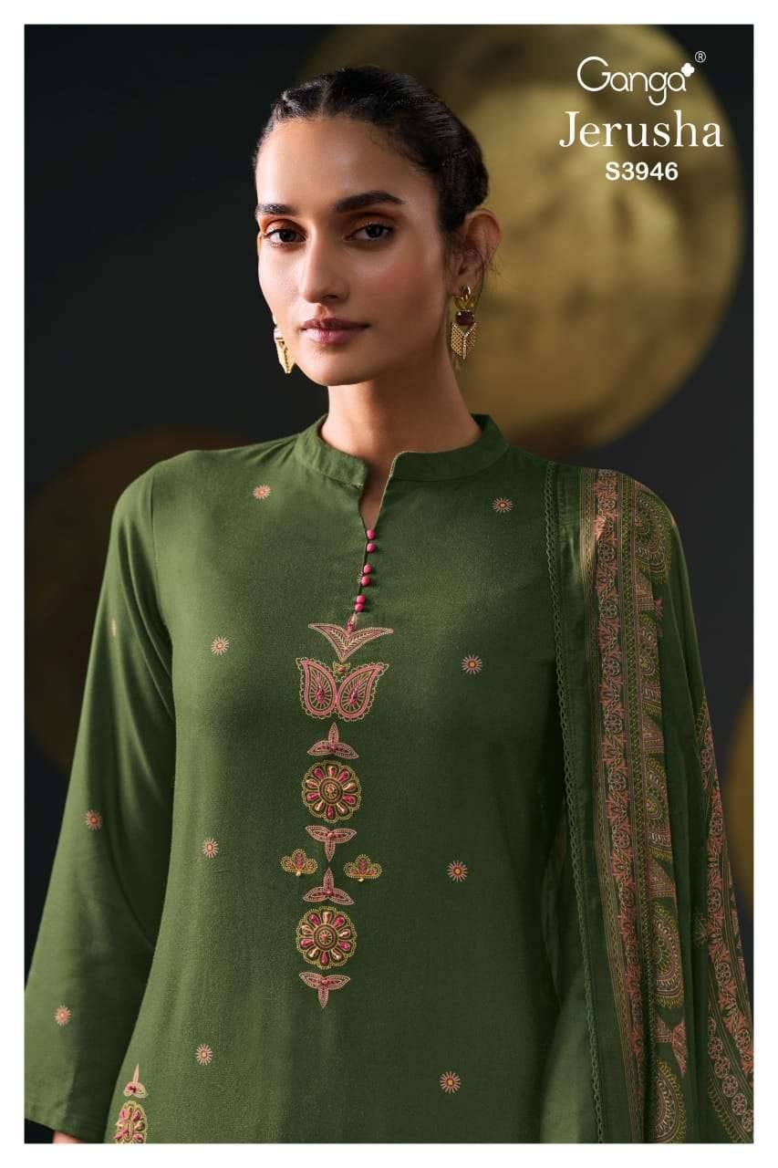 Jerusha-3946 By Ganga Fashion 3946-A To 3946-D Series Beautiful Festive Suits Stylish Colorful Fancy Casual Wear & Ethnic Wear Premium Pashmina Print Dresses At Wholesale Price