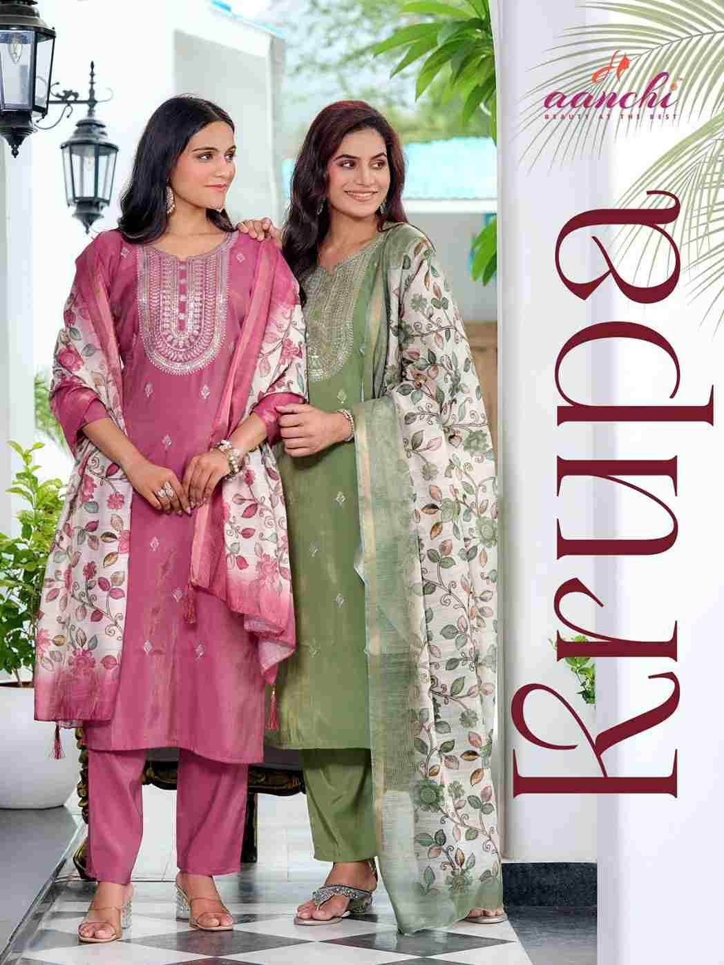 Krupa By Aanchi 1001 To 1004 Series Beautiful Suits Colorful Stylish Fancy Casual Wear & Ethnic Wear Roman Shimmer Dresses At Wholesale Price